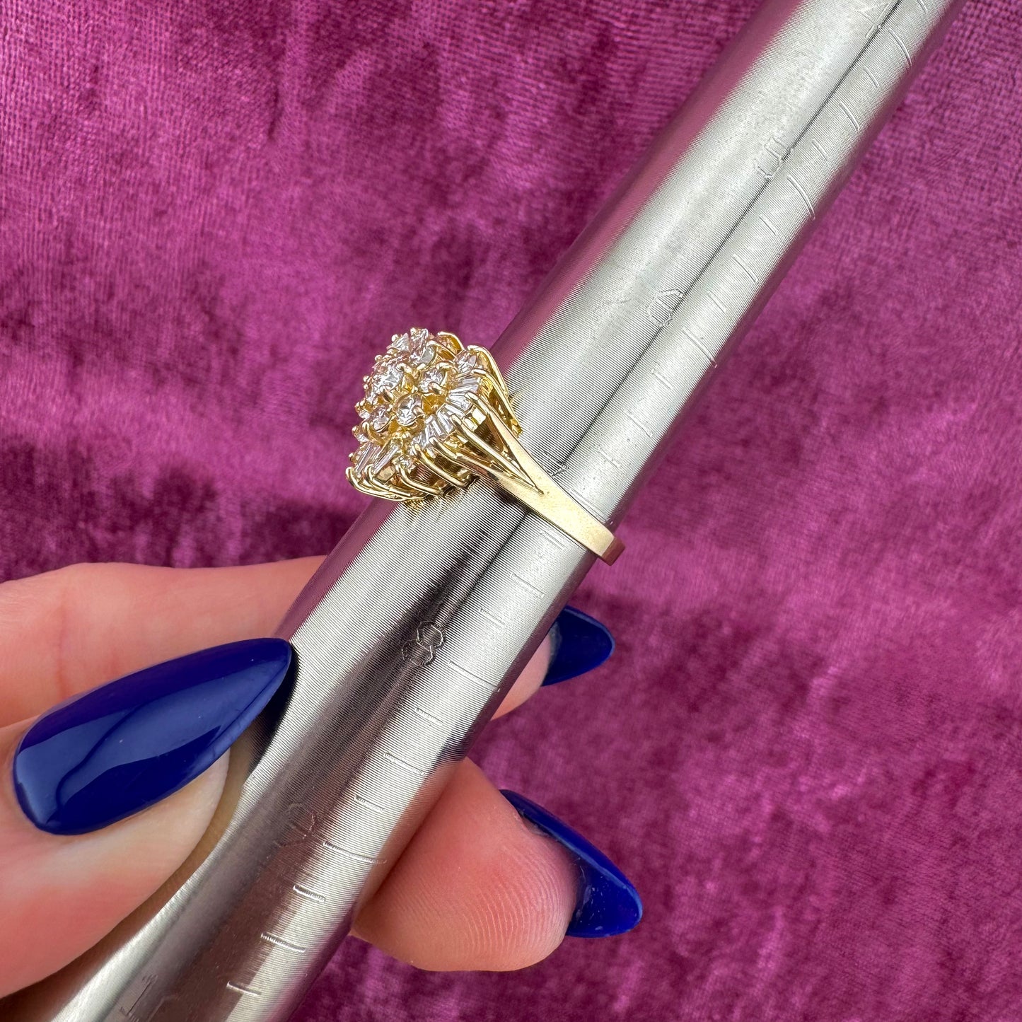 Vintage 14K Yellow Gold Round & Baguette Diamond Heart Ring 1.04 CTW