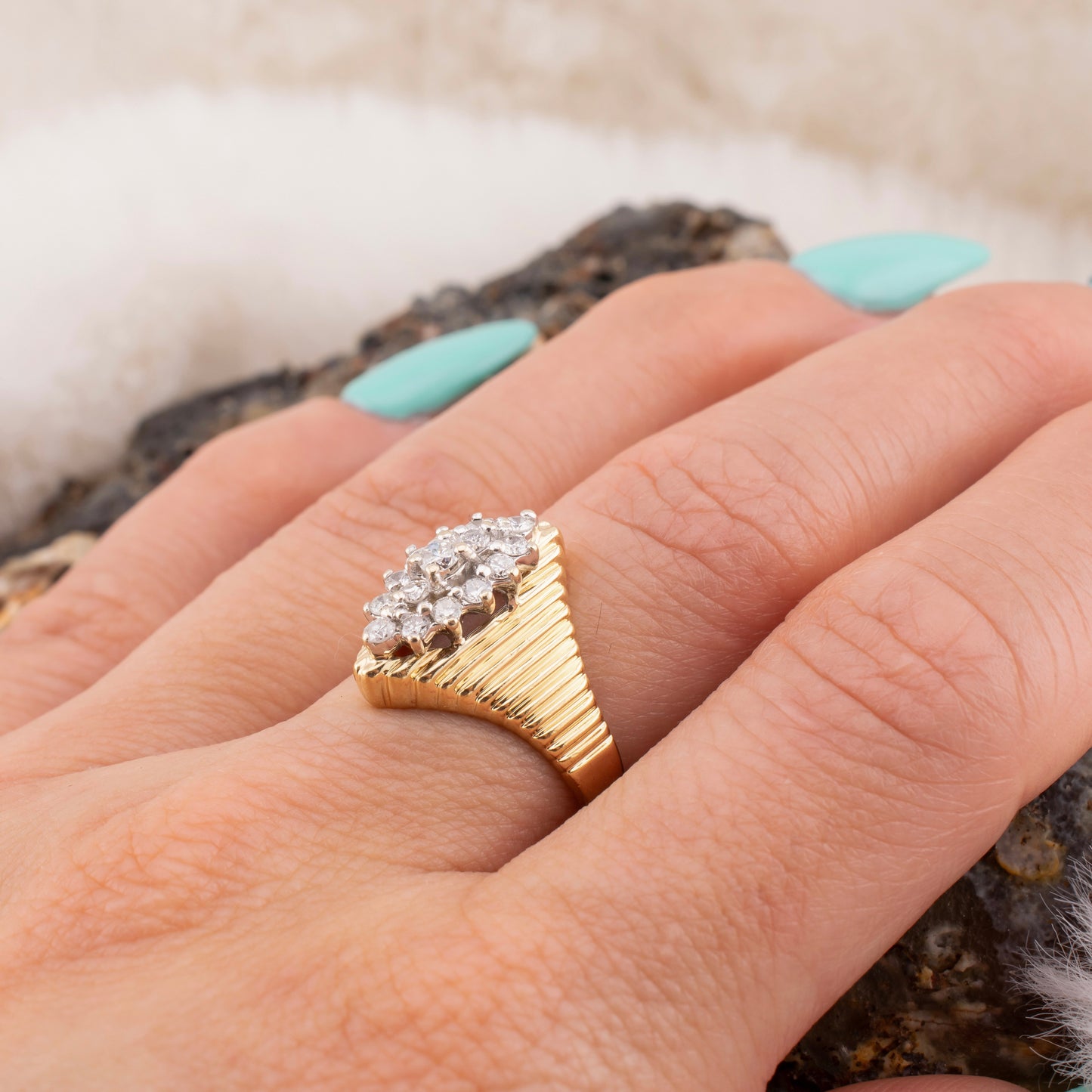 Circa 1980s Vintage 14 Karat Yellow Gold Round Brilliant Cut Diamond Ring 0.46 ctw. Size 6.25