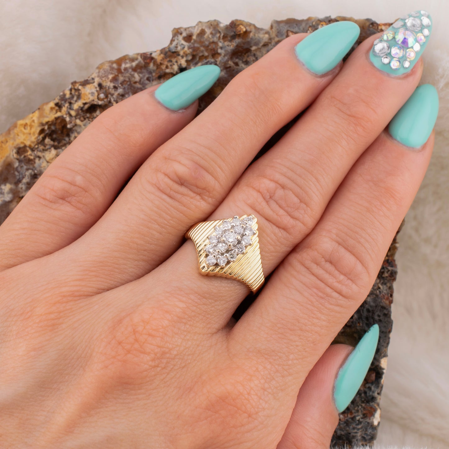 Circa 1980s Vintage 14 Karat Yellow Gold Round Brilliant Cut Diamond Ring 0.46 ctw. Size 6.25
