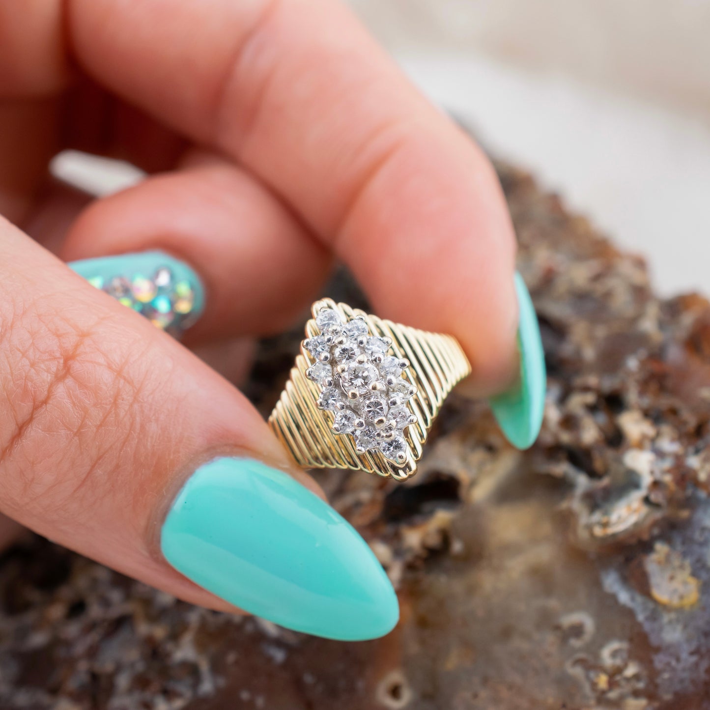 Circa 1980s Vintage 14 Karat Yellow Gold Round Brilliant Cut Diamond Ring 0.46 ctw. Size 6.25