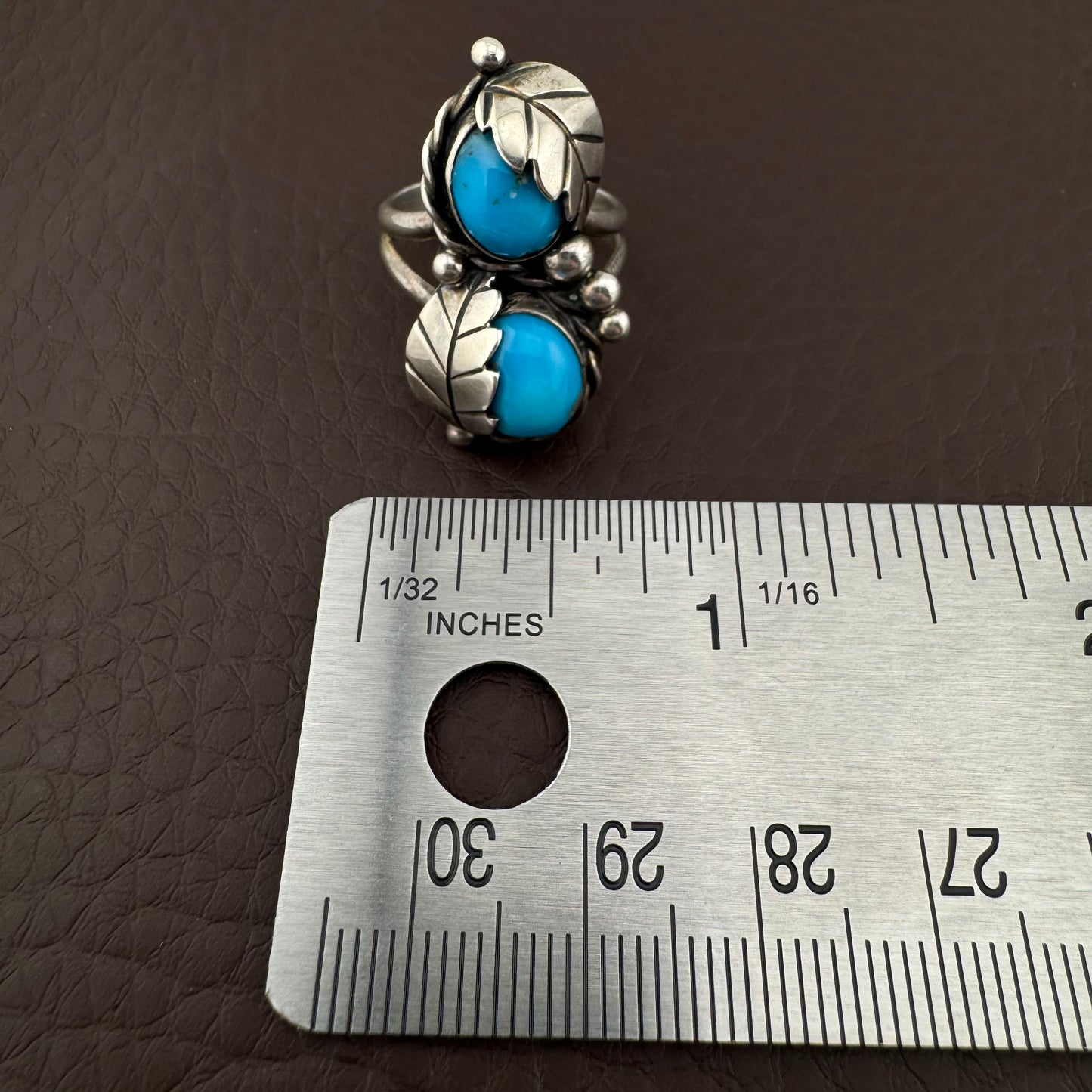 Vintage Southwestern Turquoise Feather Ring Sterling Silver Size 6.75