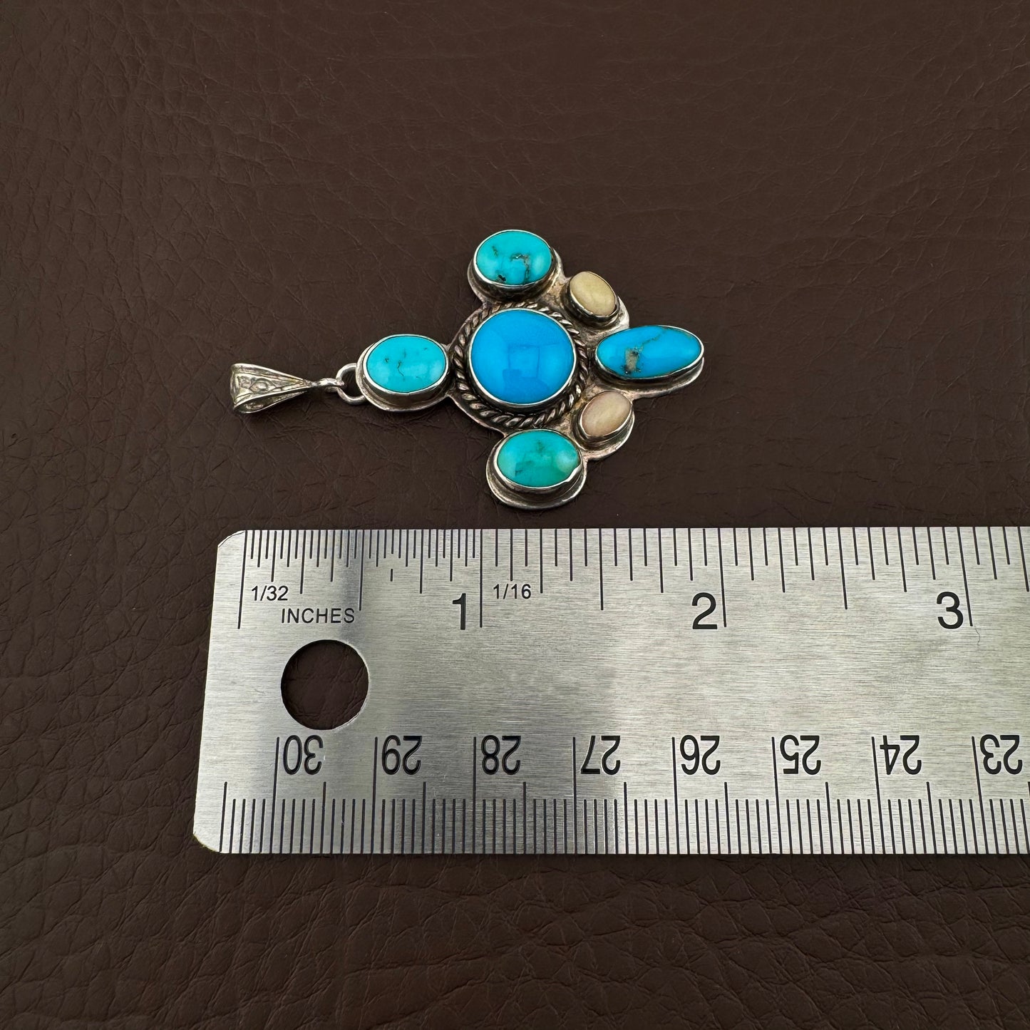 Vintage Southwestern Turquoise Pendant Sterling Silver Signed Charlotte