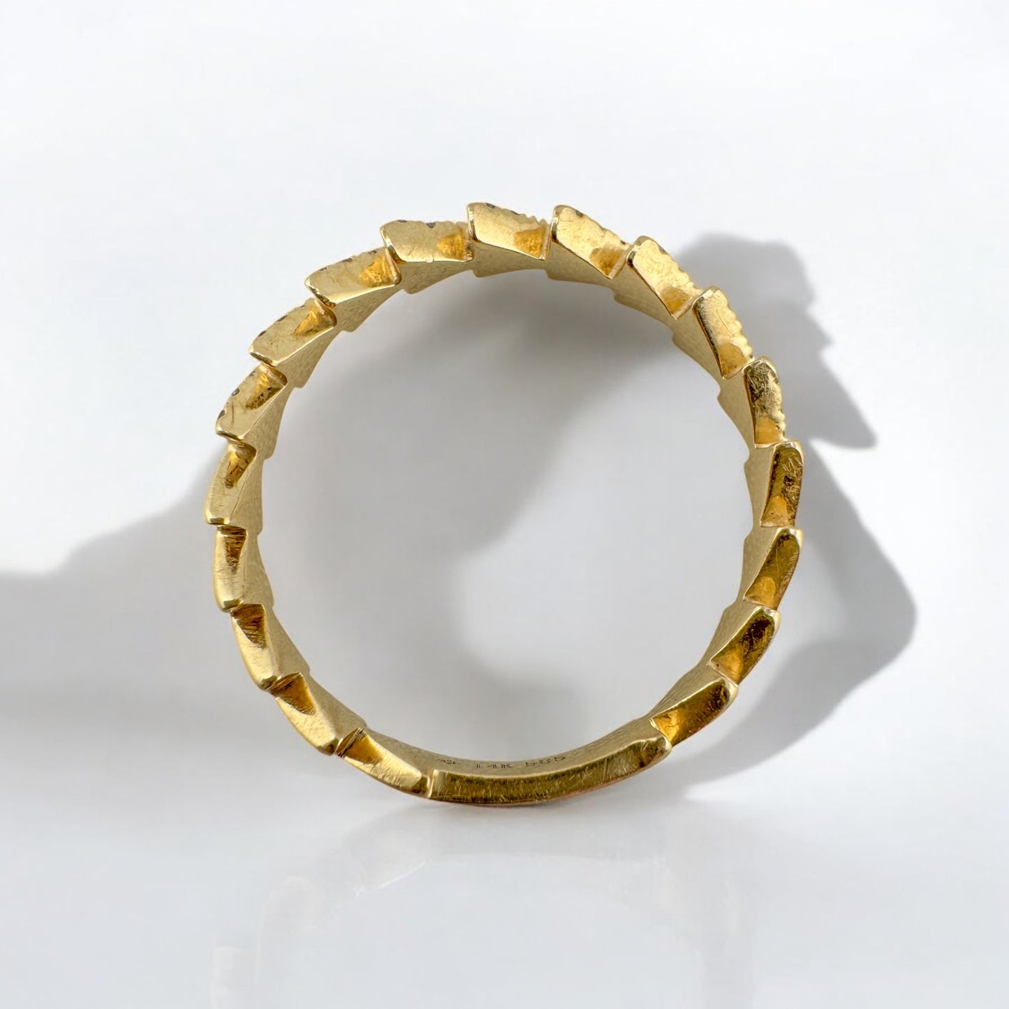 Minimalist Petite Vintage Estate 14 Karat Yellow Gold Triangle Design Pave Set Diamond Stackable Band 0.15CTW