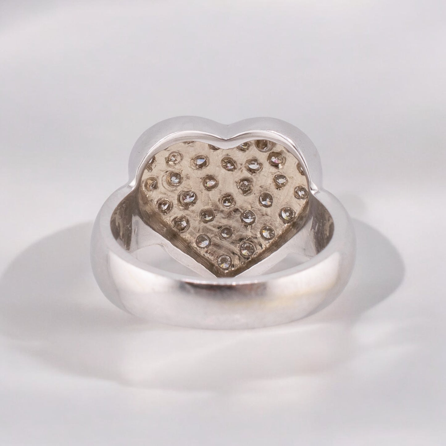 Sparkly Vintage 14 Karat White Gold Pave Set Round Brilliant Cut Diamond Heart Petite Ring 0.31 CTW.