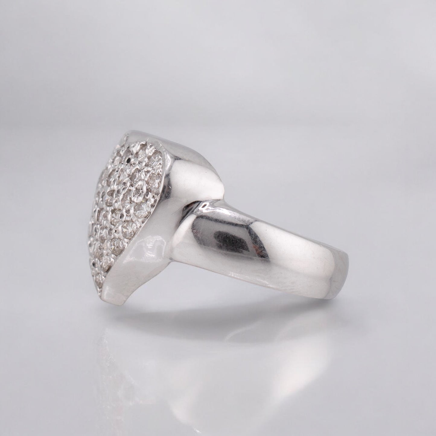Sparkly Vintage 14 Karat White Gold Pave Set Round Brilliant Cut Diamond Heart Petite Ring 0.31 CTW.