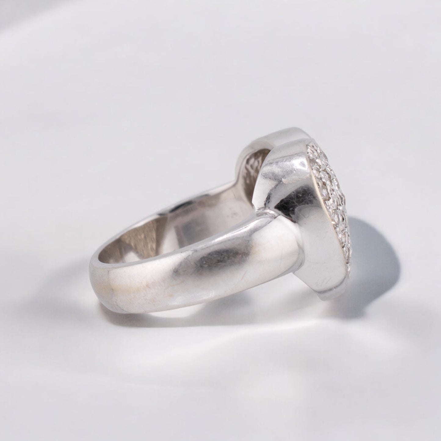 Sparkly Vintage 14 Karat White Gold Pave Set Round Brilliant Cut Diamond Heart Petite Ring 0.31 CTW.