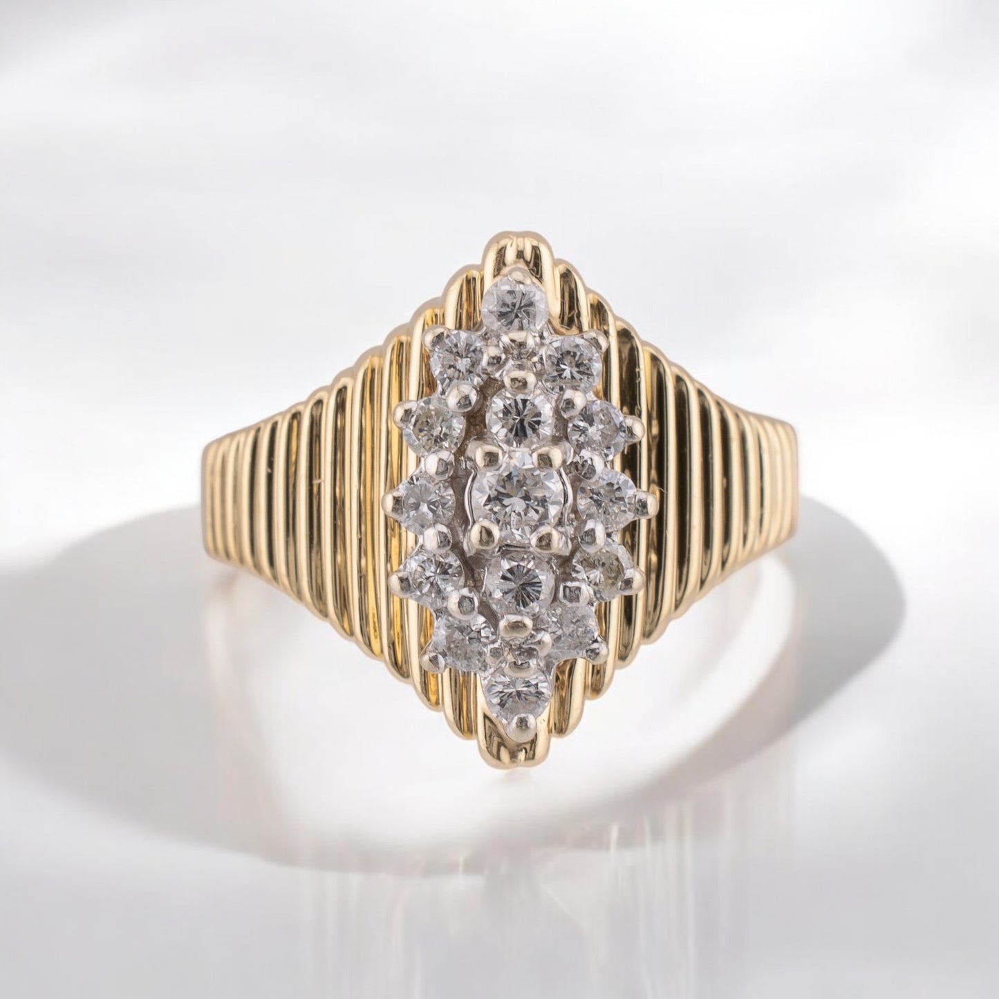 Circa 1980s Vintage 14 Karat Yellow Gold Round Brilliant Cut Diamond Ring 0.46 ctw. Size 6.25