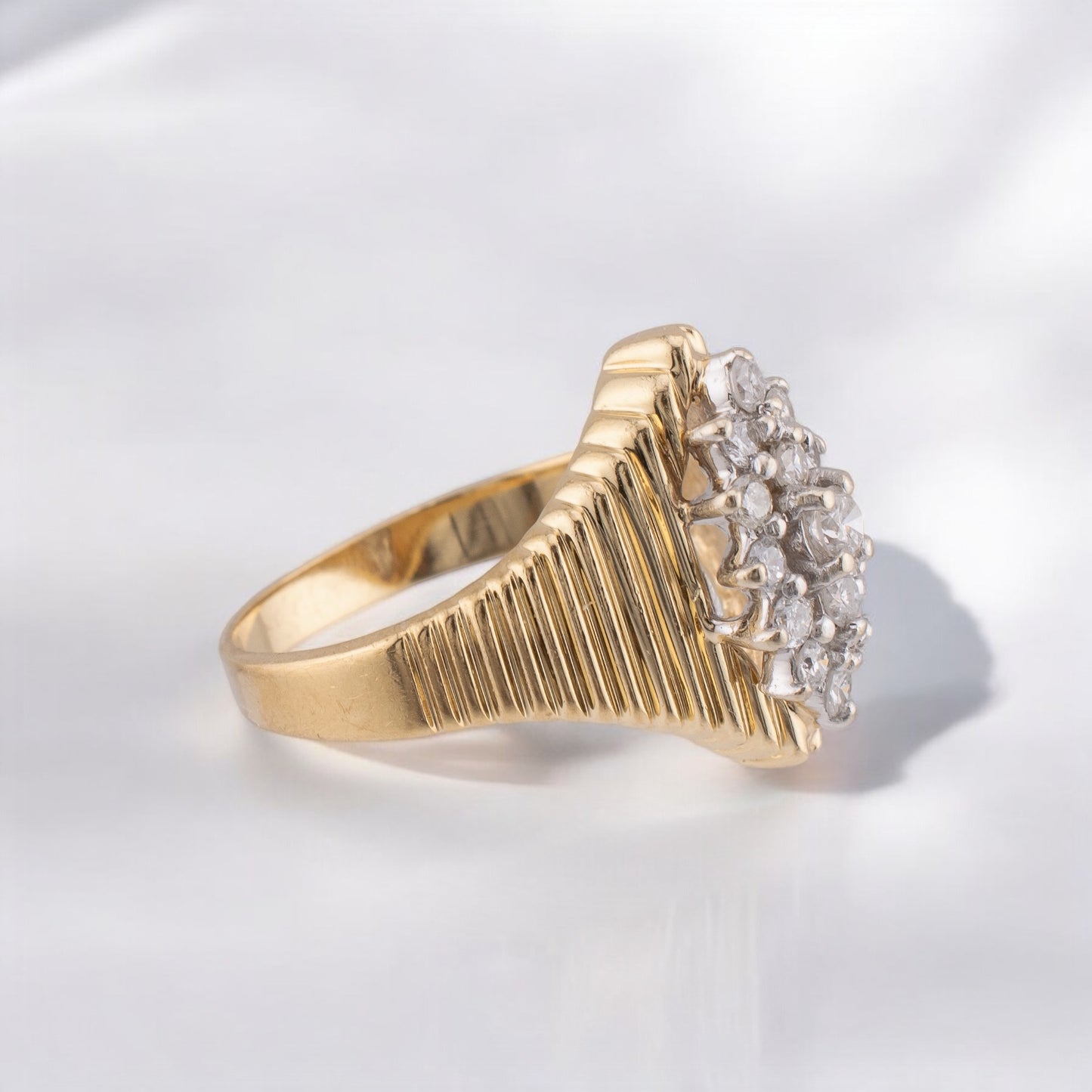 Circa 1980s Vintage 14 Karat Yellow Gold Round Brilliant Cut Diamond Ring 0.46 ctw. Size 6.25