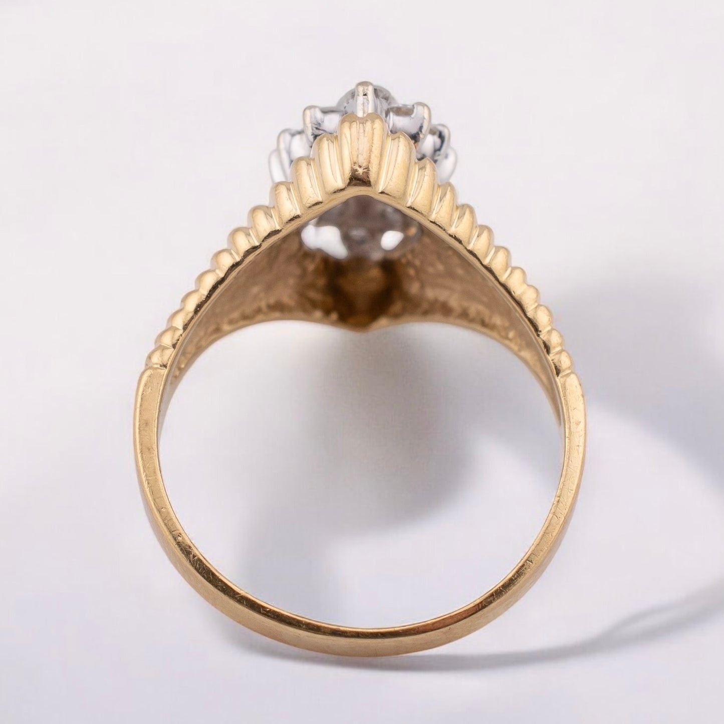 Circa 1980s Vintage 14 Karat Yellow Gold Round Brilliant Cut Diamond Ring 0.46 ctw. Size 6.25