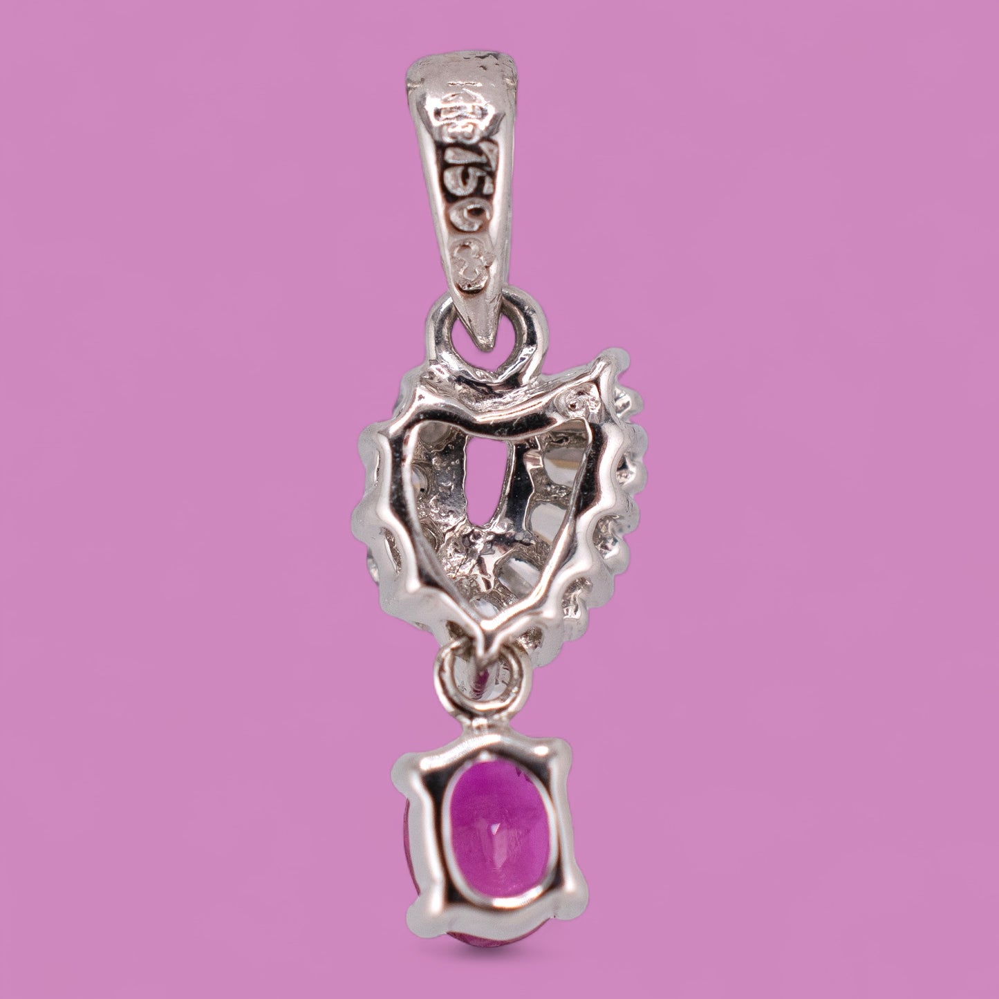 Petite Vintage 18K White Gold 0.24ct Oval Ruby & 0.19ctw. Diamond Pendant