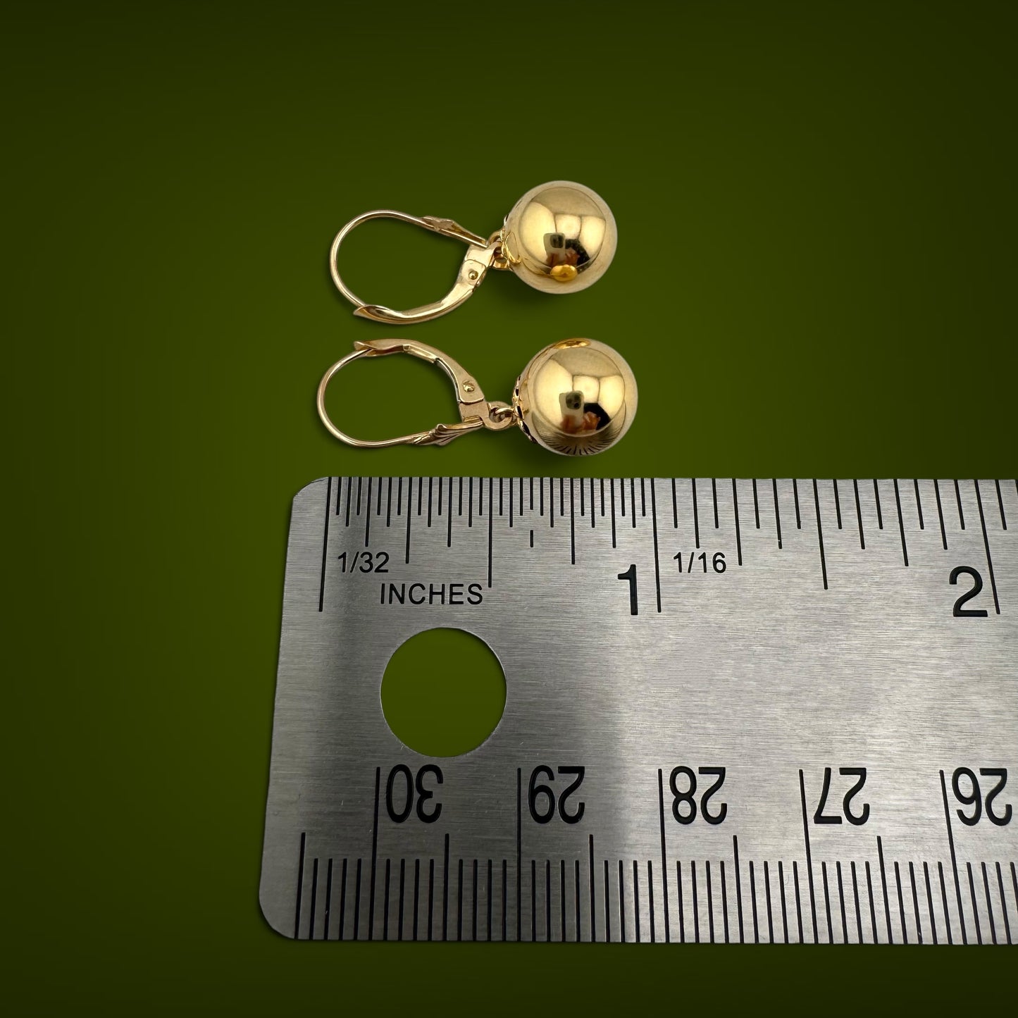 Vintage 14K Yellow Gold Ball Drop Dangle Leverback Earrings 1.5g 1.05"