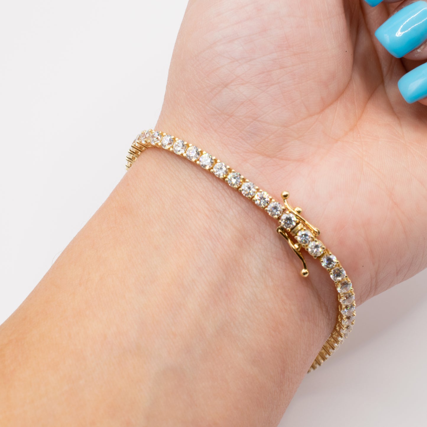 Vintage 14K Yellow Gold Diamond Simulant Tennis Bracelet