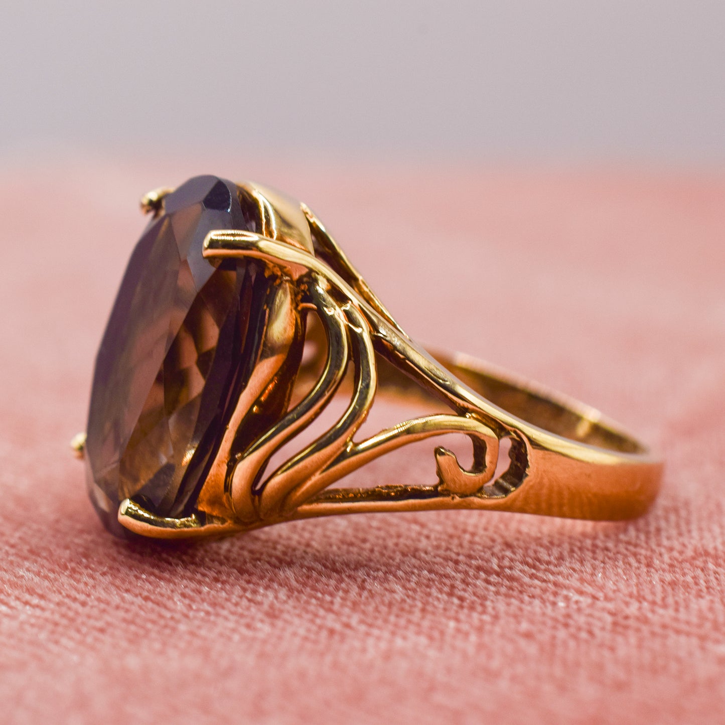 Vintage 10k Oval Smoky Topaz Cocktail Ring