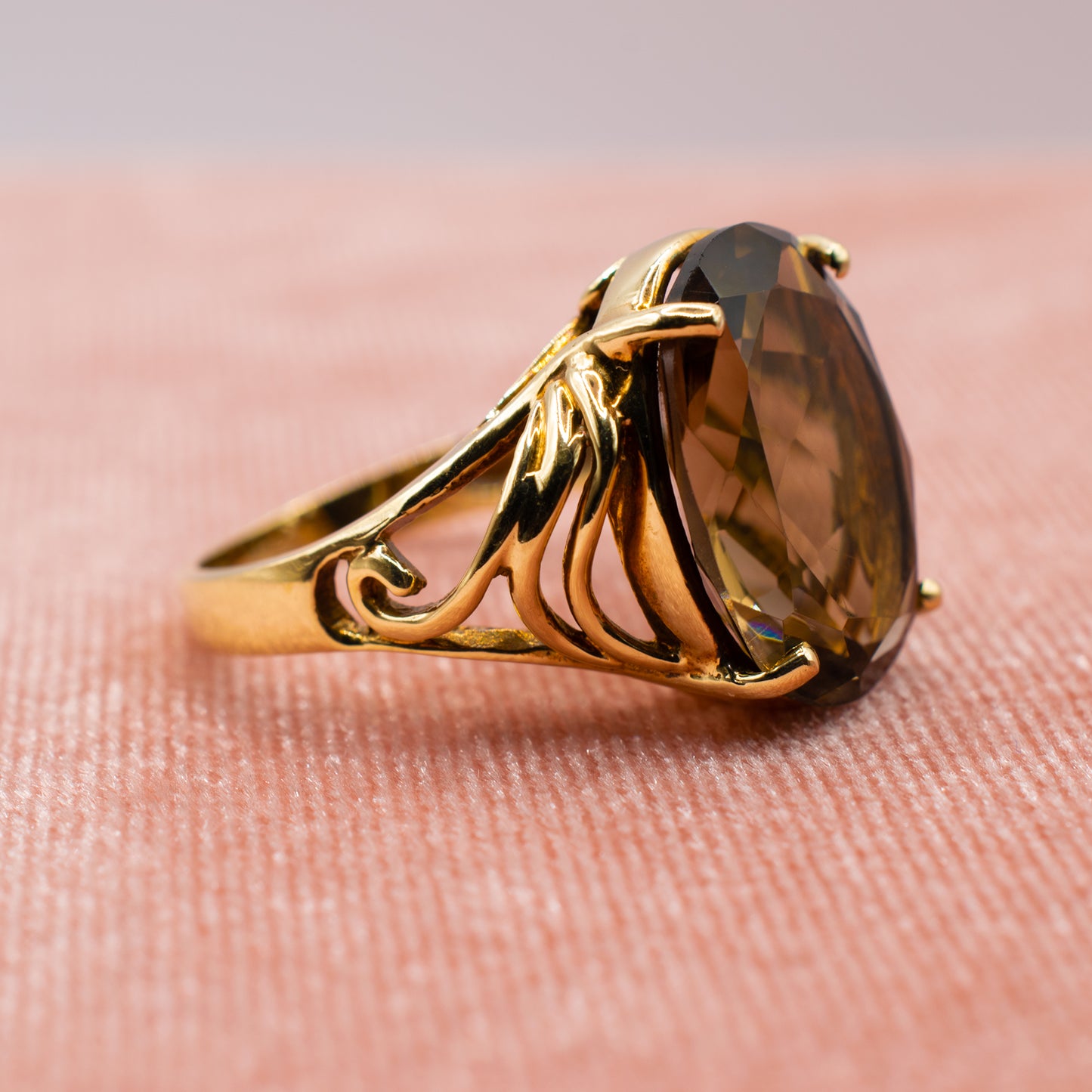 Vintage 10k Oval Smoky Topaz Cocktail Ring