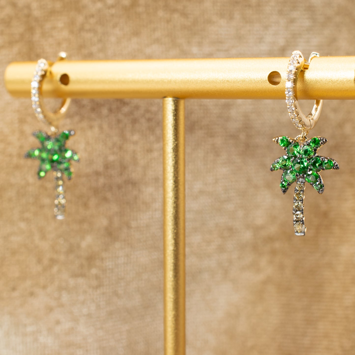 14K Tsavorite Garnet and Diamond Palm Tree Earrings