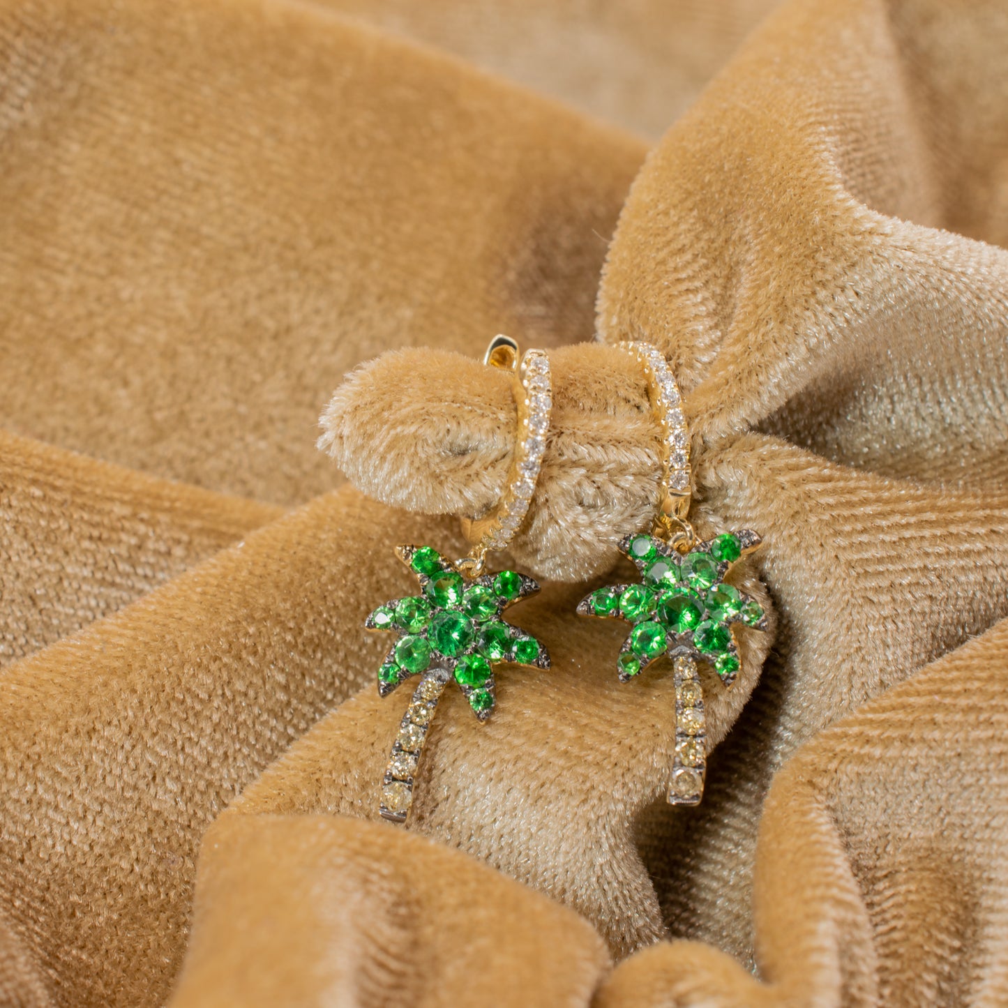 14K Tsavorite Garnet and Diamond Palm Tree Earrings