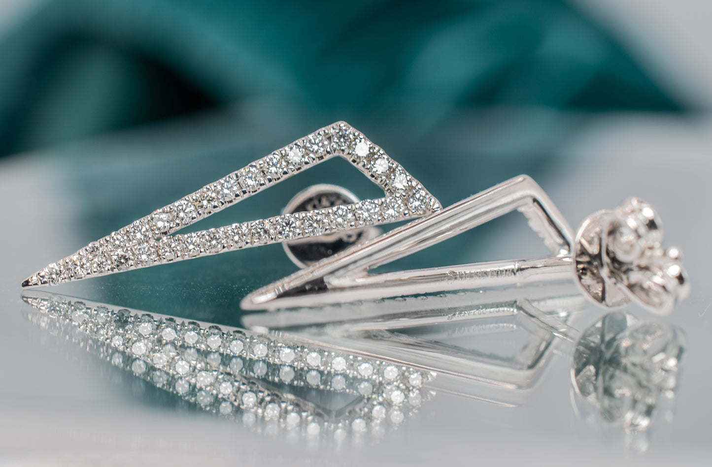Minimalist 14 Karat White Gold 0.36 Carat Pave Set Natural Diamond Triangle Shape Geometric Stud Earrings