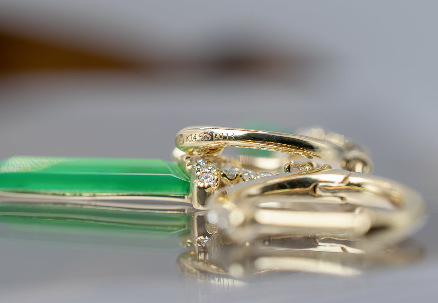 14k Diamond and Green Agate Dagger Earrings