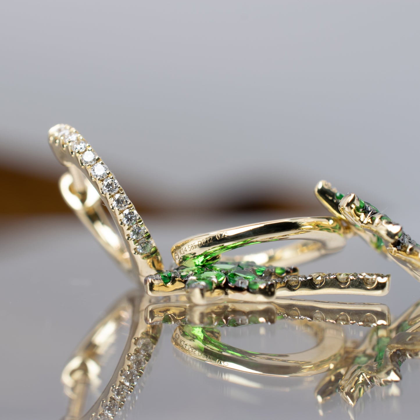14K Tsavorite Garnet and Diamond Palm Tree Earrings