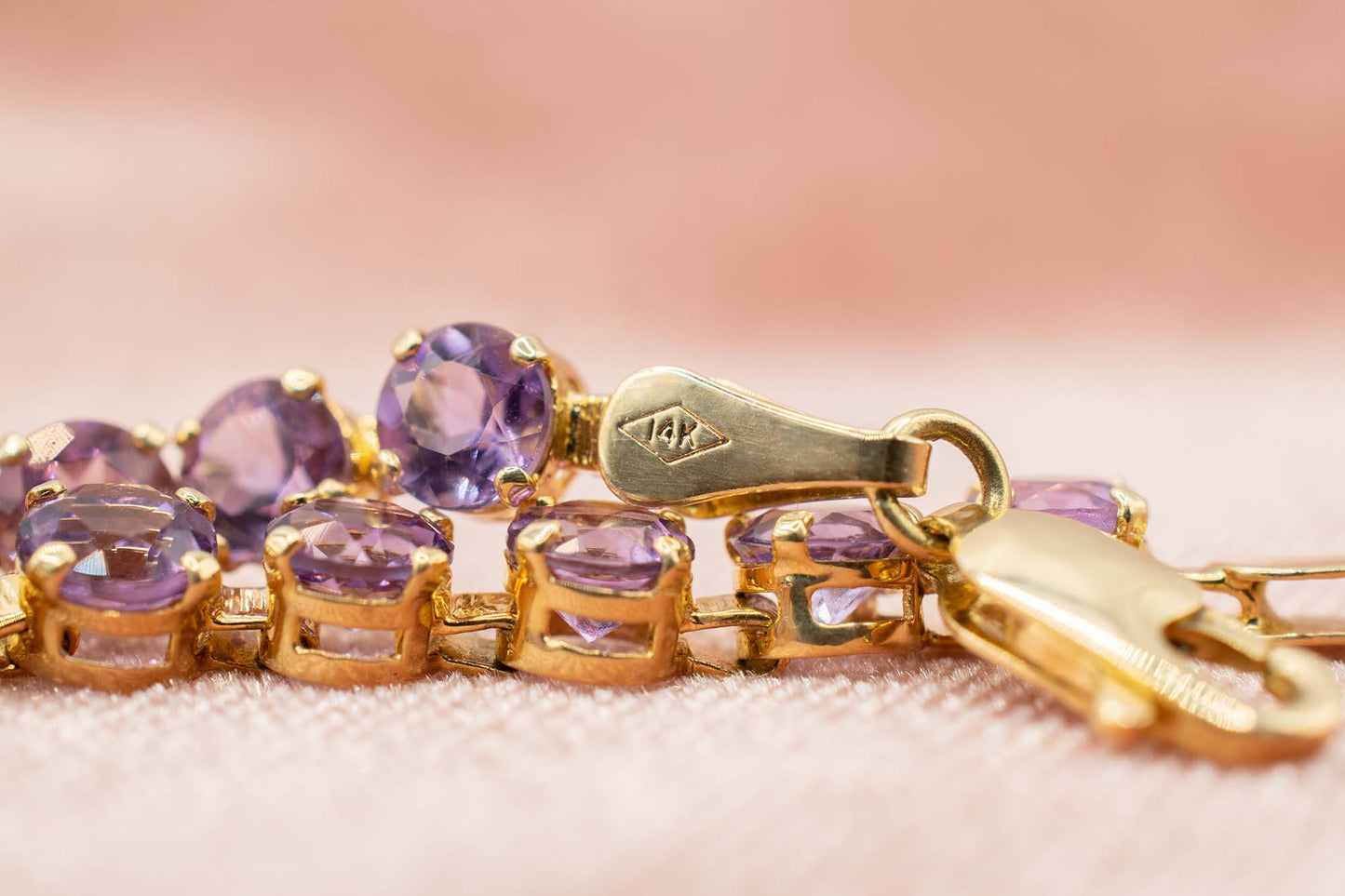 Vintage 14k Yellow Gold Graduated Amethyst Bracelet