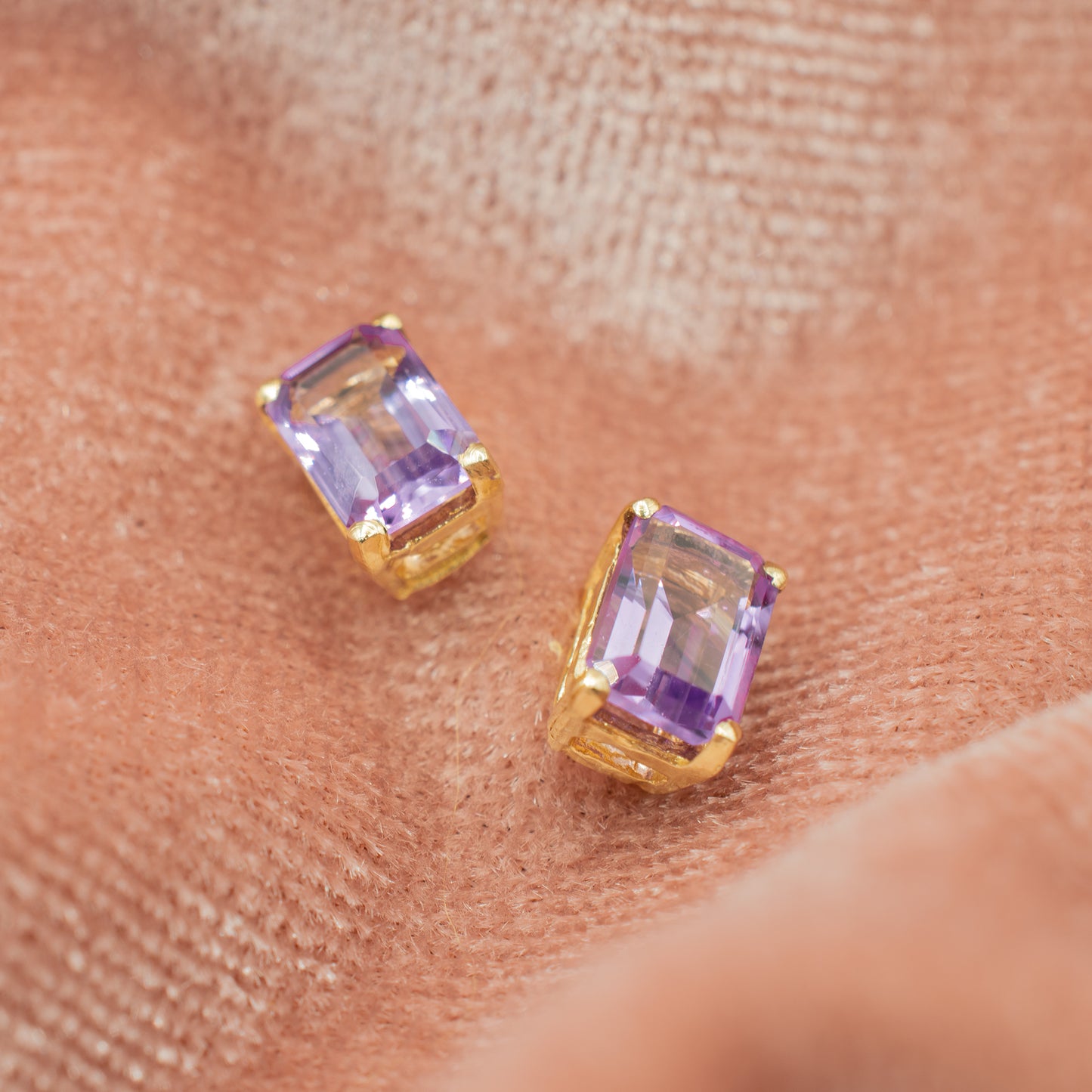 Vintage 14k Yellow Gold Emerald Cut Amethyst Studs
