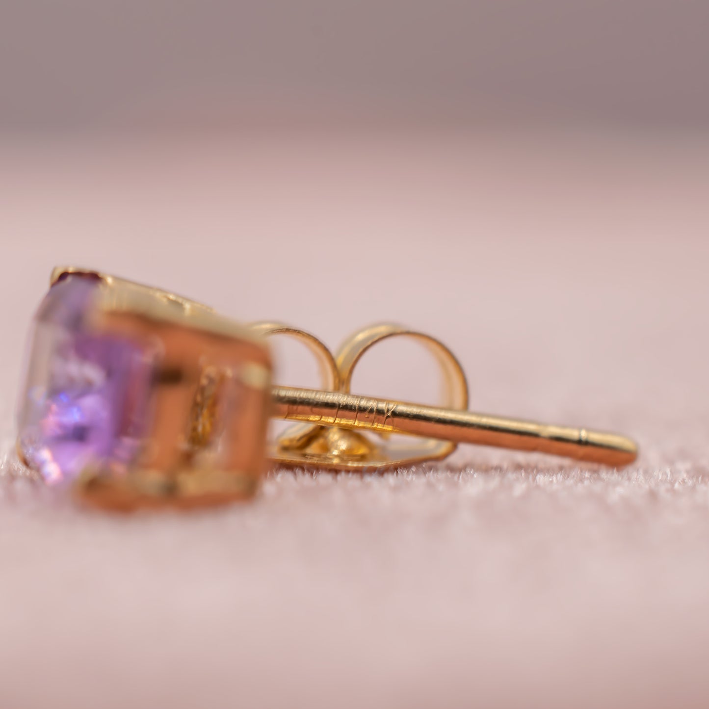 Vintage 14k Yellow Gold Emerald Cut Amethyst Studs
