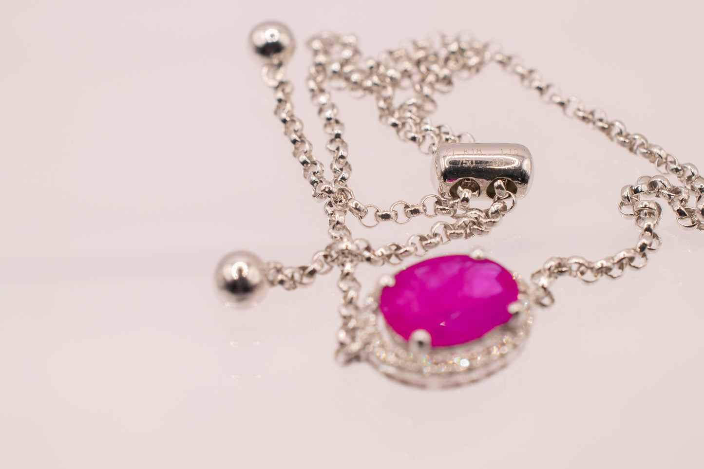 18k White Gold Diamond Halo Ruby Bracelet