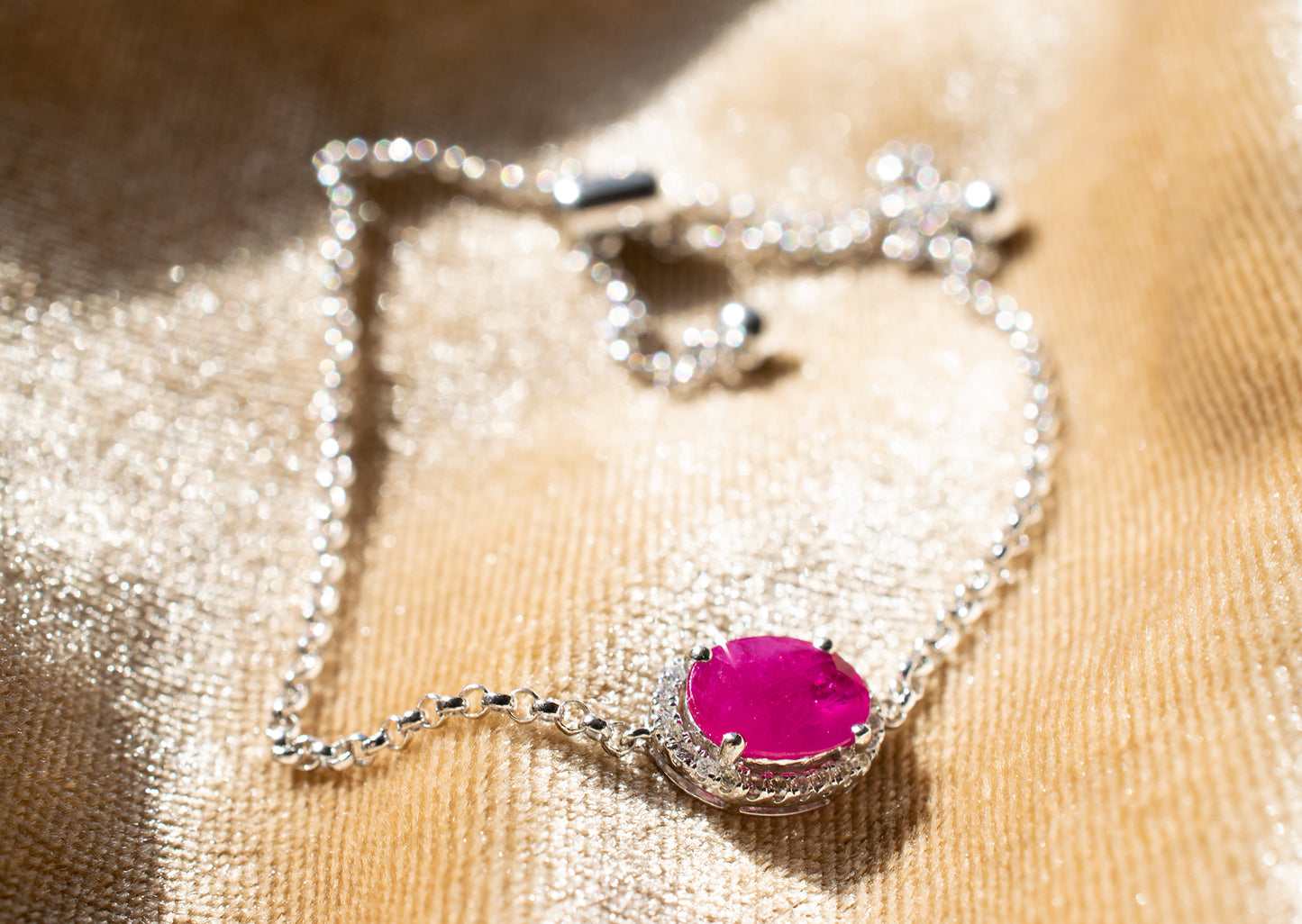 18k White Gold Diamond Halo Ruby Bracelet