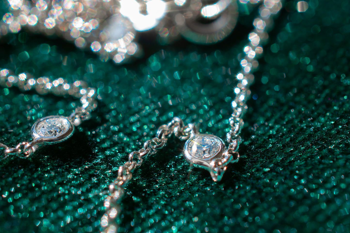 14 Karat White Gold Bezel Set Round Brilliant Cut 0.25 Carat Natural Diamond Station Necklace