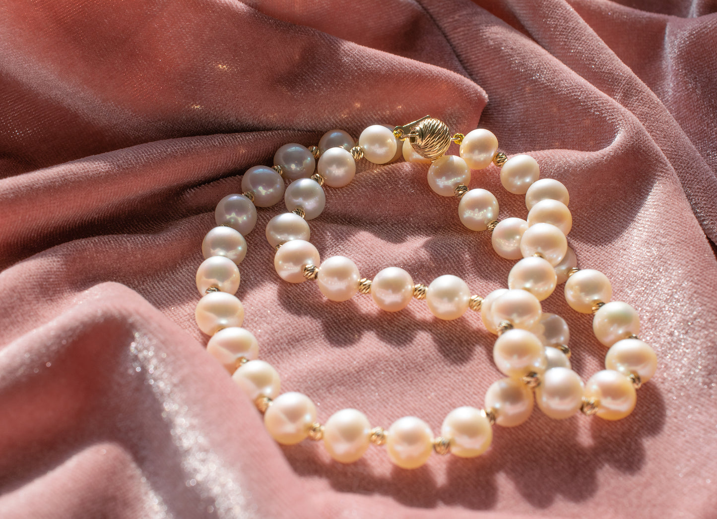 Vintage Cultured Pearl Strand Necklace & 14k diamond cut Clasp