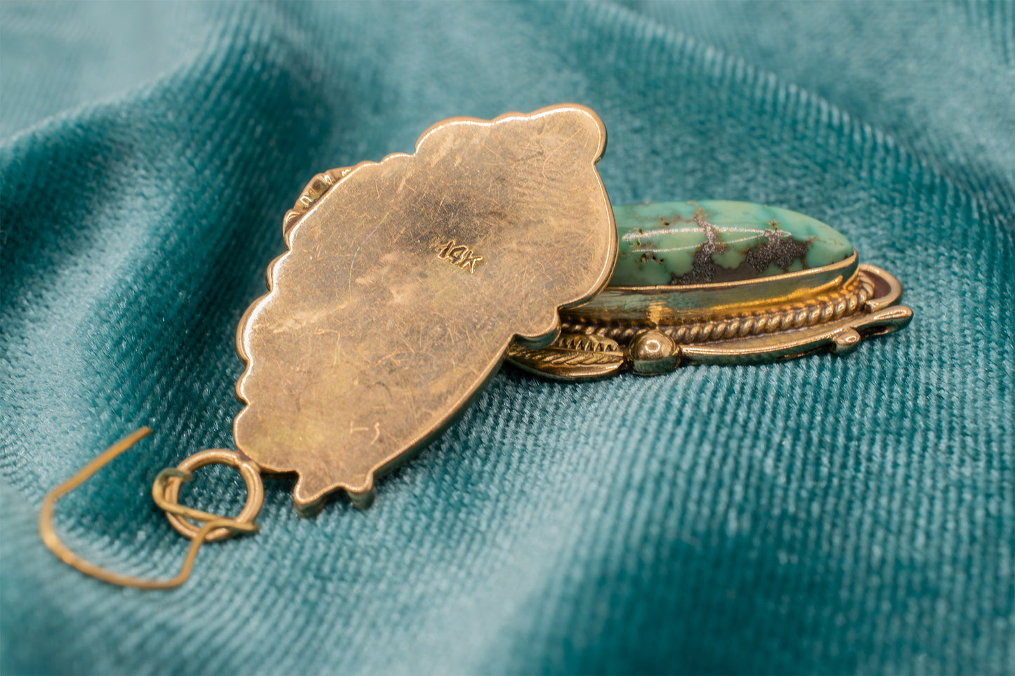 Vintage 14k Yellow Gold Turquoise Dangle Earrings