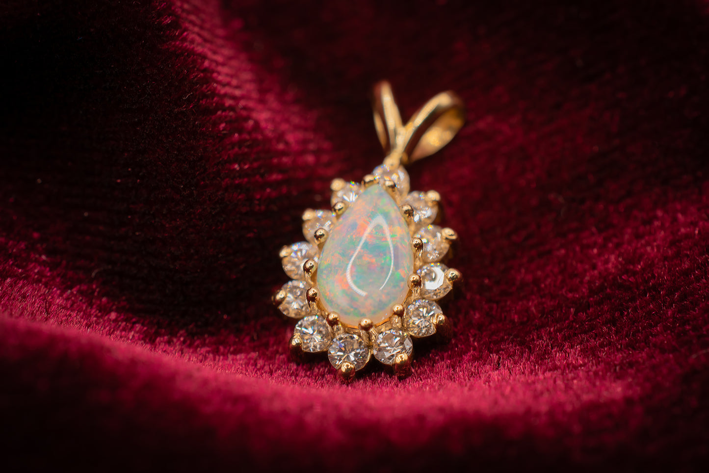 Vintage 14k Diamond Halo Opal Pendant
