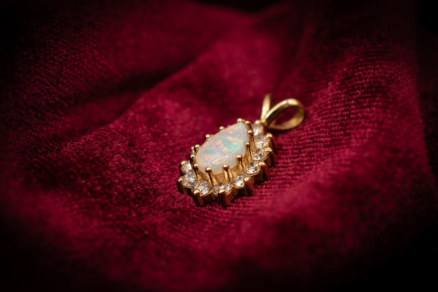 Vintage 14k Diamond Halo Opal Pendant