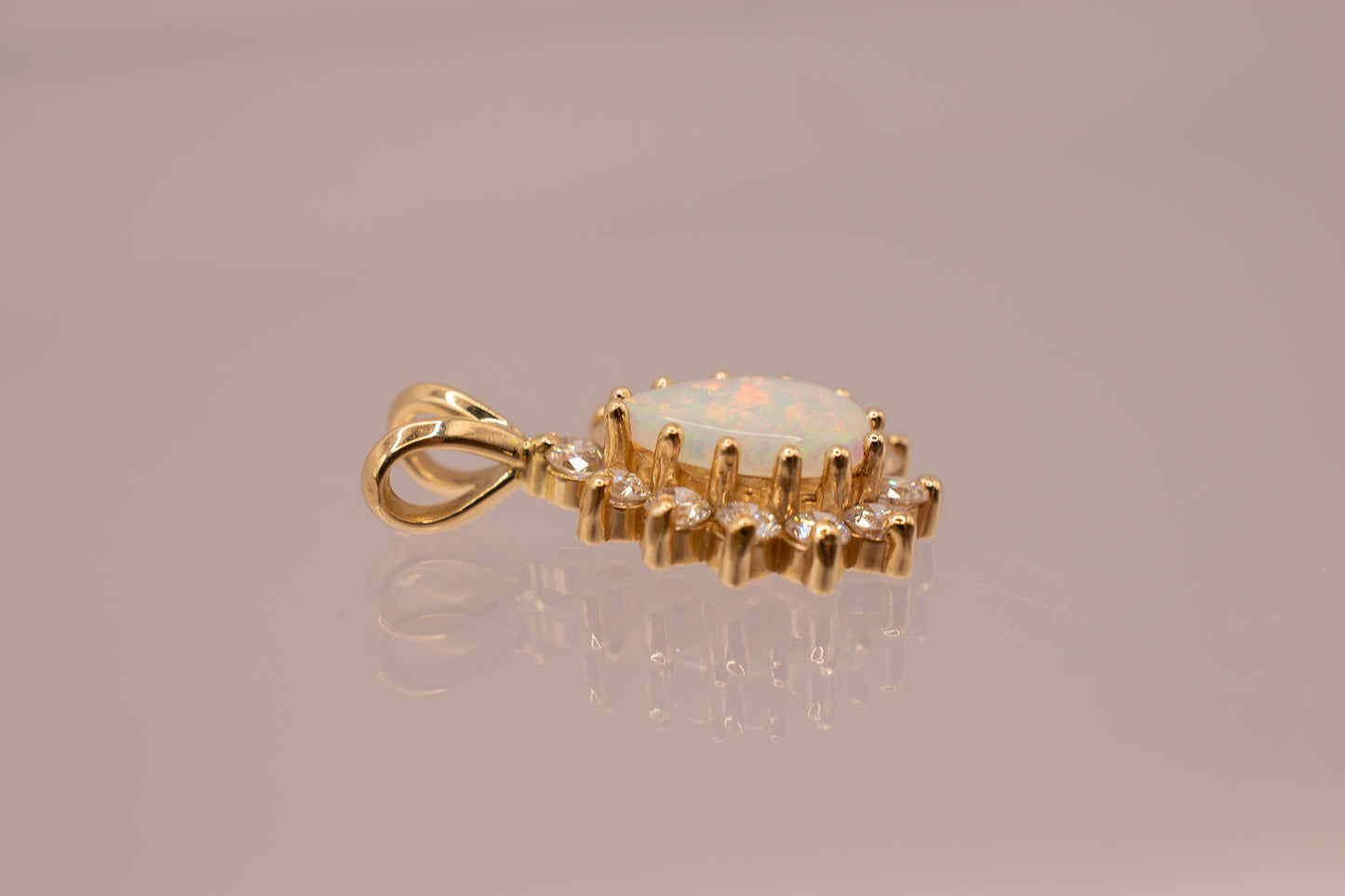 Vintage 14k Diamond Halo Opal Pendant
