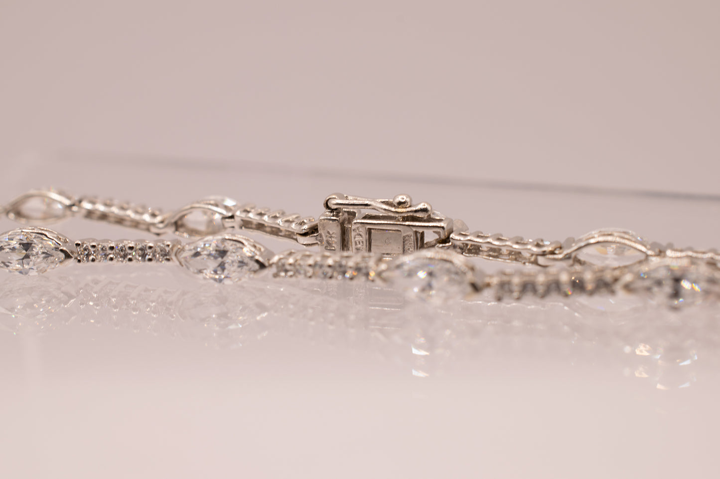 Vintage Estate 14k White Gold Marquise and Round Brilliant CZ Tennis Bracelet