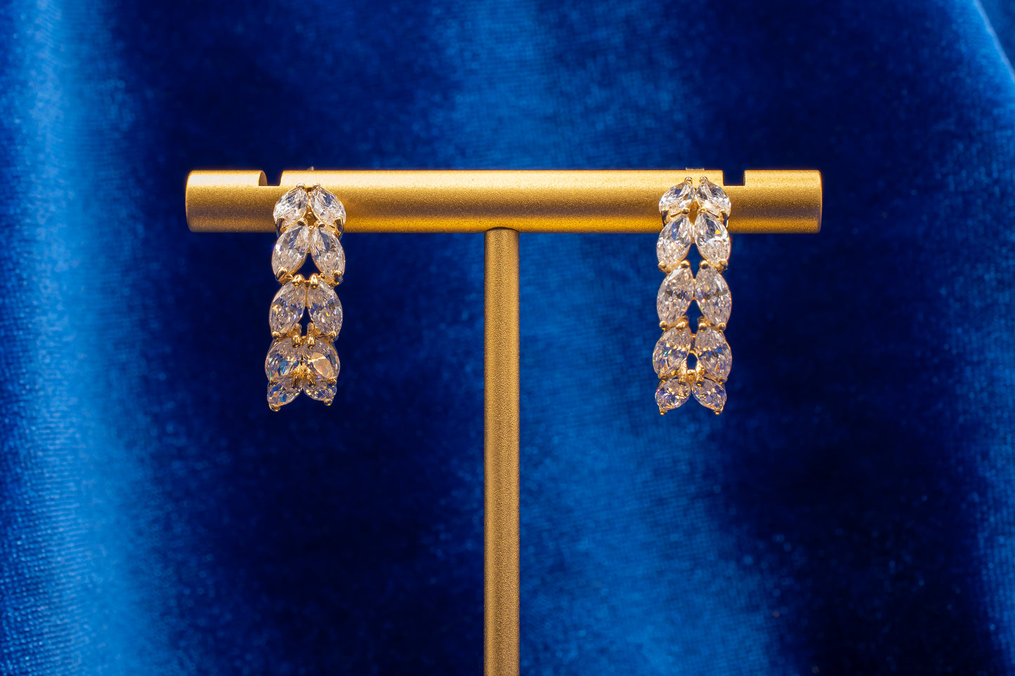 Vintage 14k Yellow Gold Half-Hoop Earrings With Marquise CZ's