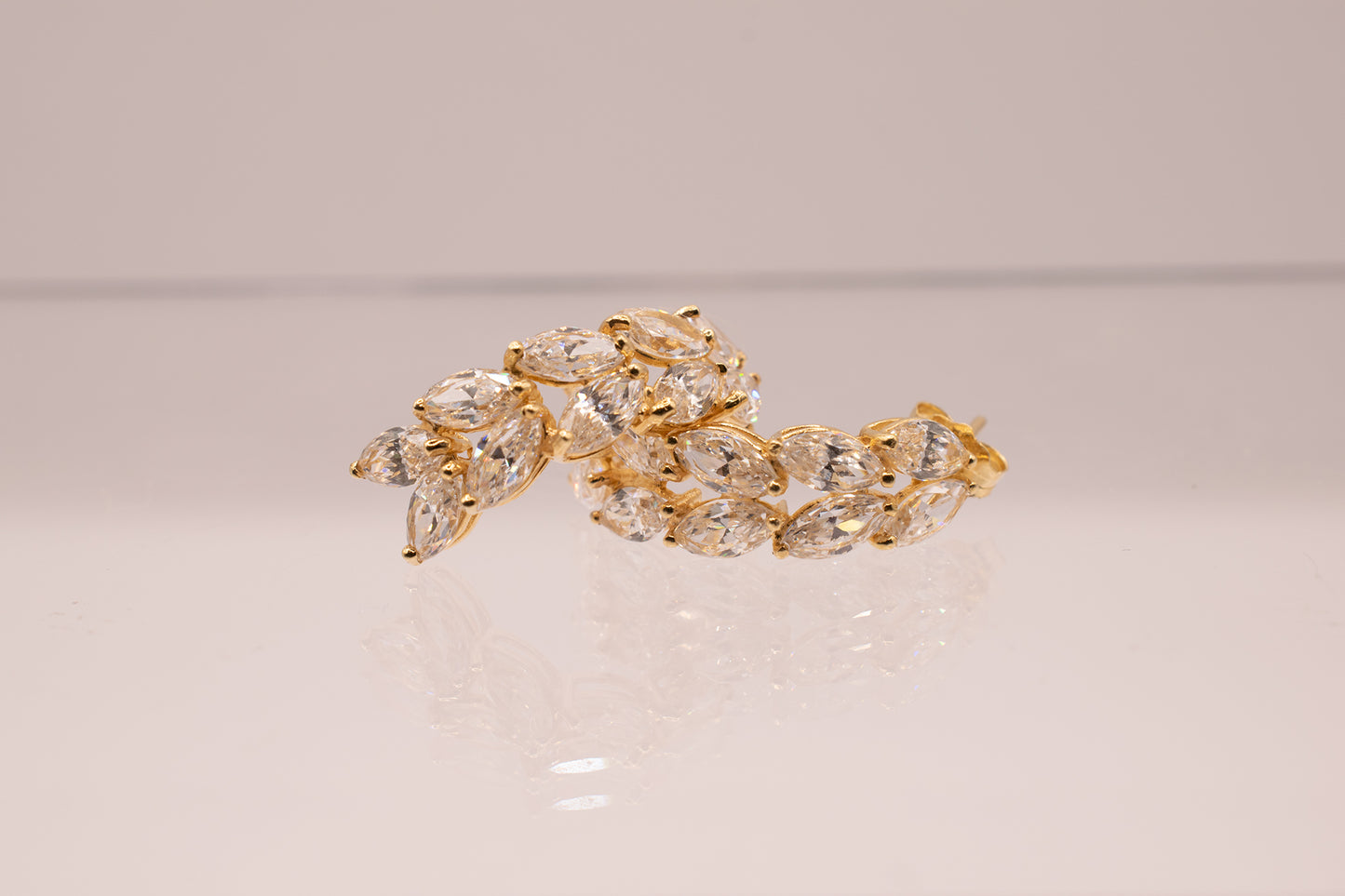 Vintage 14k Yellow Gold Half-Hoop Earrings With Marquise CZ's