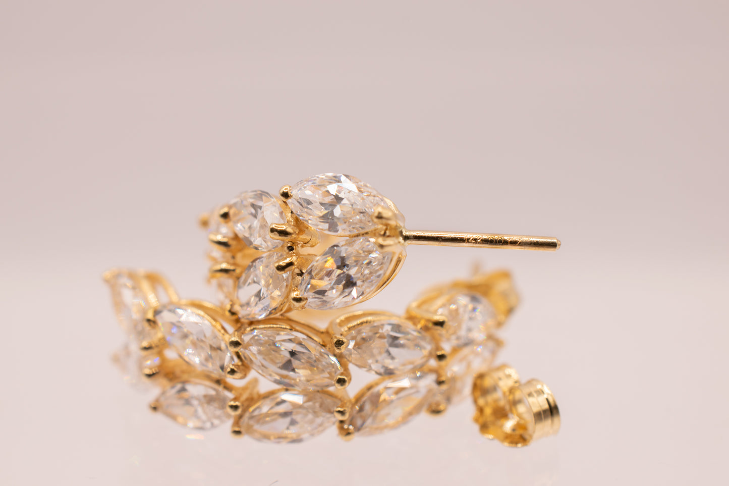 Vintage 14k Yellow Gold Half-Hoop Earrings With Marquise CZ's