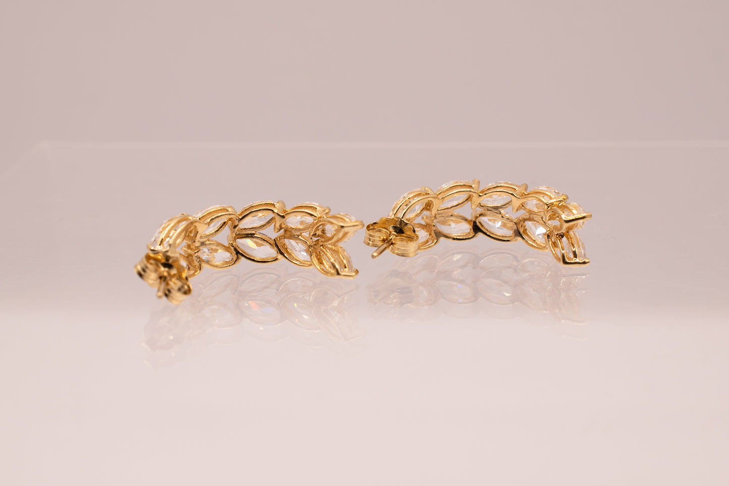 Vintage 14k Yellow Gold Half-Hoop Earrings With Marquise CZ's