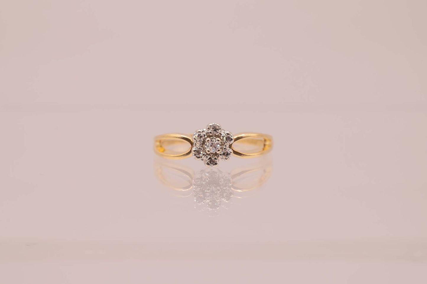 Vintage 14k Yellow and White Gold Princess Flower Cluster Diamond Ring