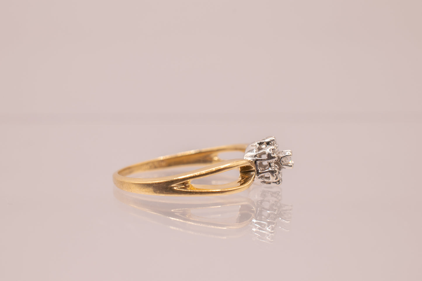Vintage 14k Yellow and White Gold Princess Flower Cluster Diamond Ring
