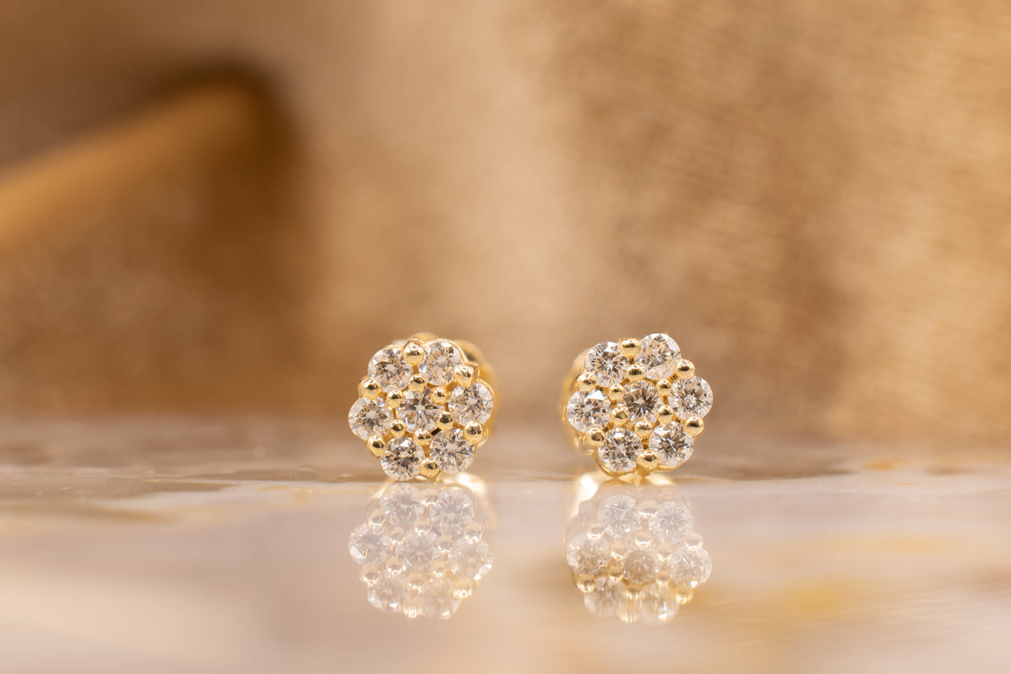 14k Diamond Flower Cluster Earrings