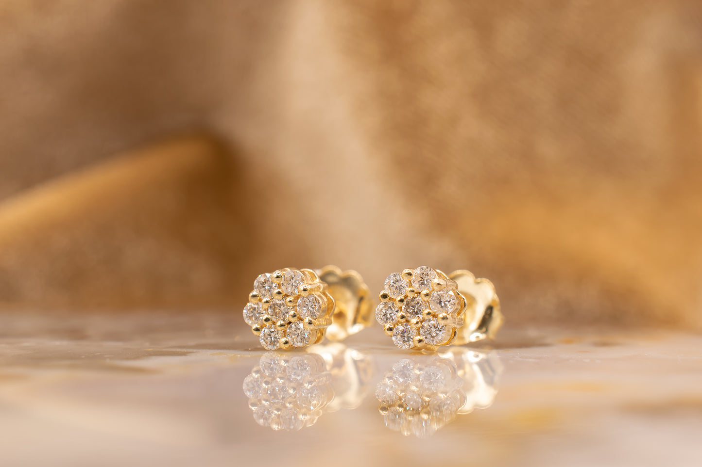 14k Diamond Flower Cluster Earrings