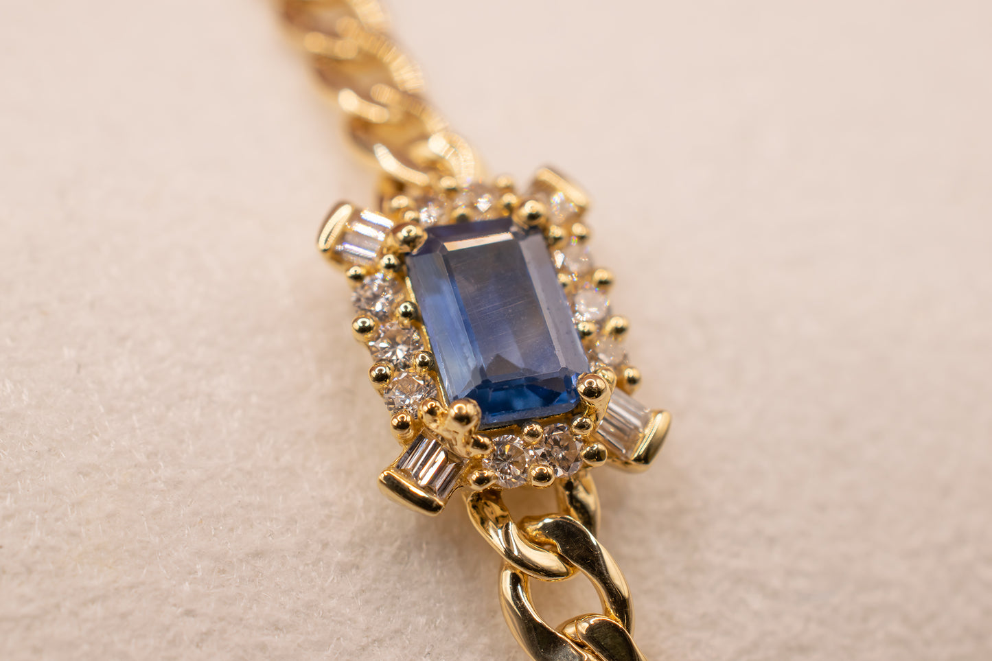 18 Karat Yellow Gold 0.40 Carat Emerald Cut Blue Sapphire & 0.15 CTW Diamond Bracelet