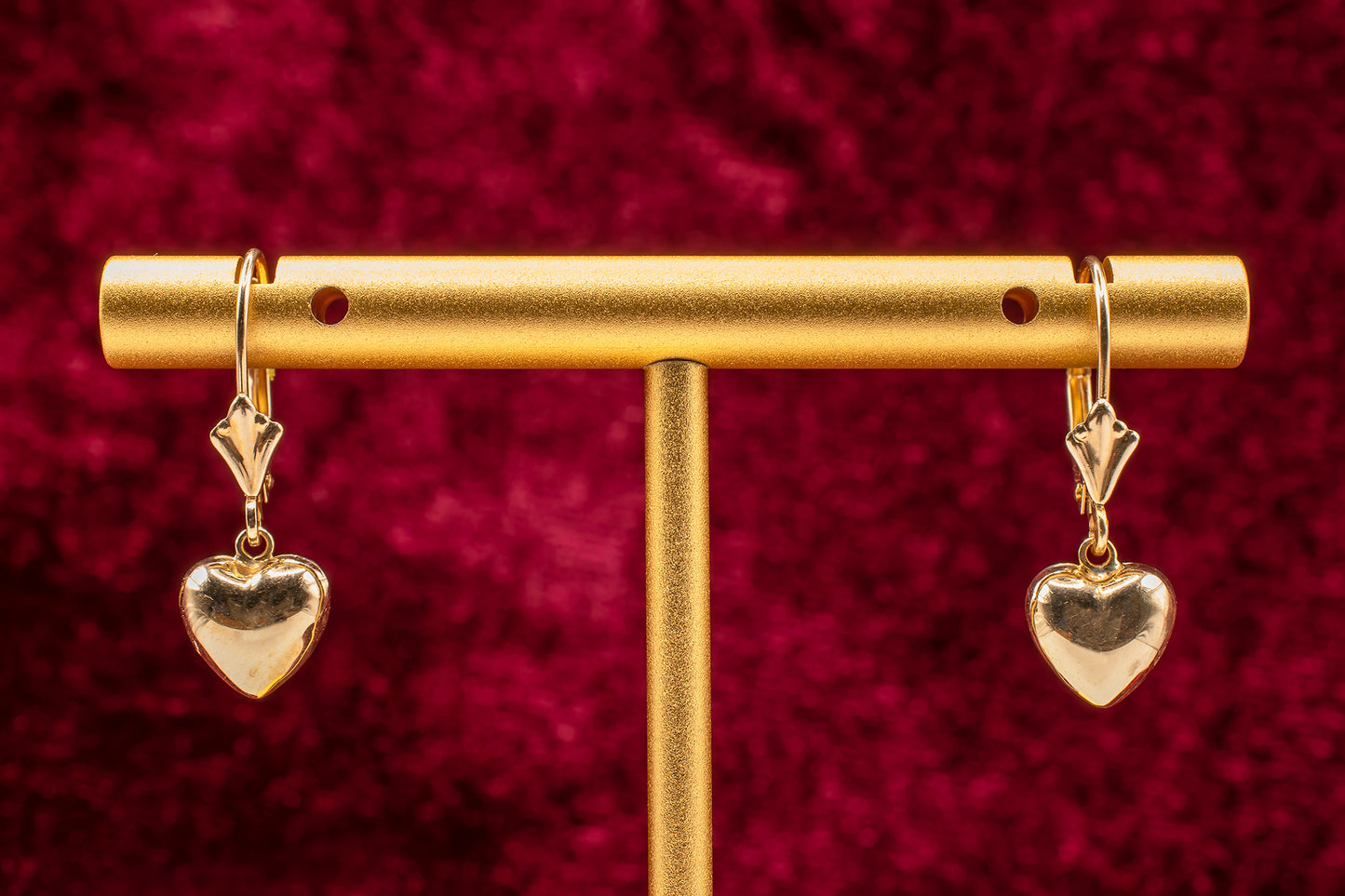 Vintage Art Deco Style 14k Yellow Gold Puffy Heart Leverback Dangle Earring