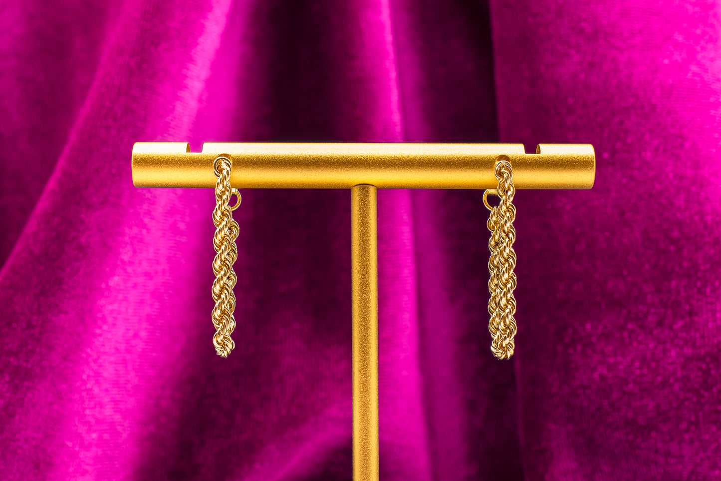 Vintage 14k Yellow Gold Front To Back Rope Chain Dangle Earrings