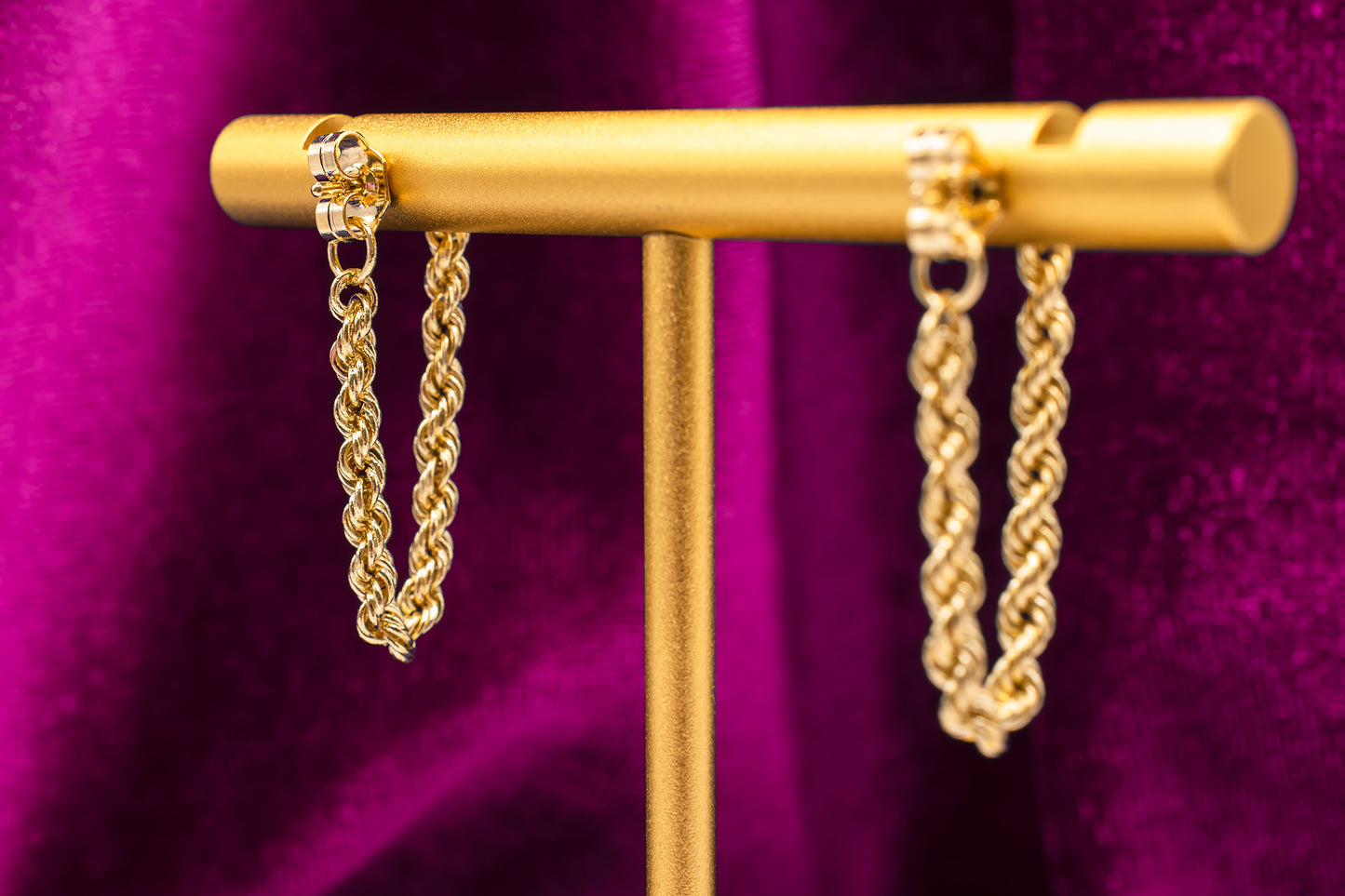 Vintage 14k Yellow Gold Front To Back Rope Chain Dangle Earrings