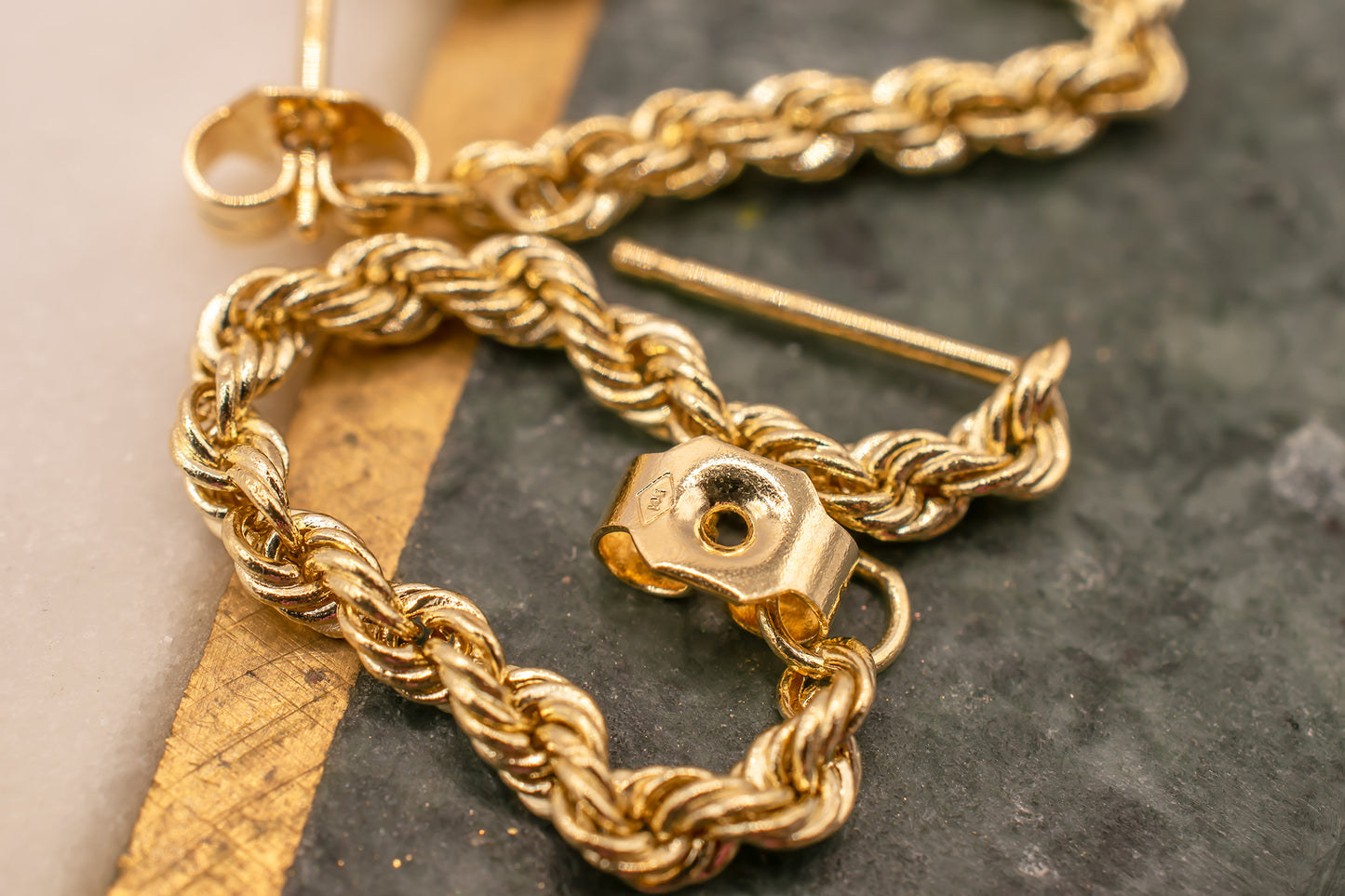 Vintage 14k Yellow Gold Front To Back Rope Chain Dangle Earrings