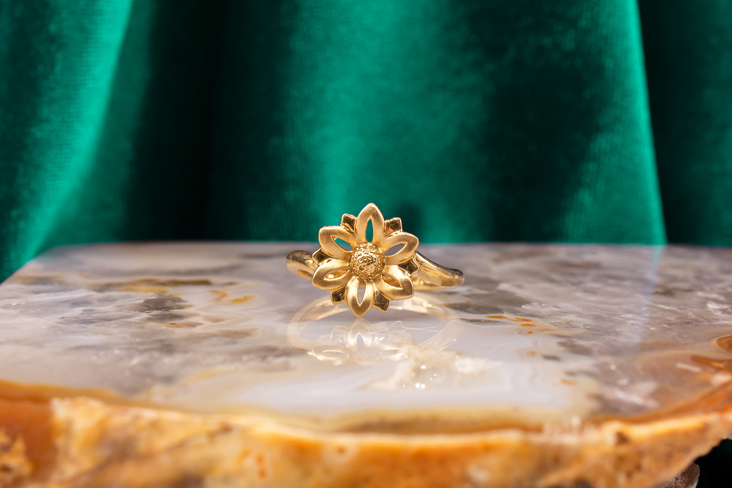 Vintage 18k Yellow Gold Sunflower Bypass Ring Size 6
