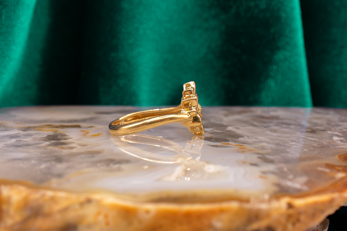 Vintage 18k Yellow Gold Sunflower Bypass Ring Size 6